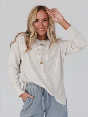 Smiley Graphic Cream Sweater